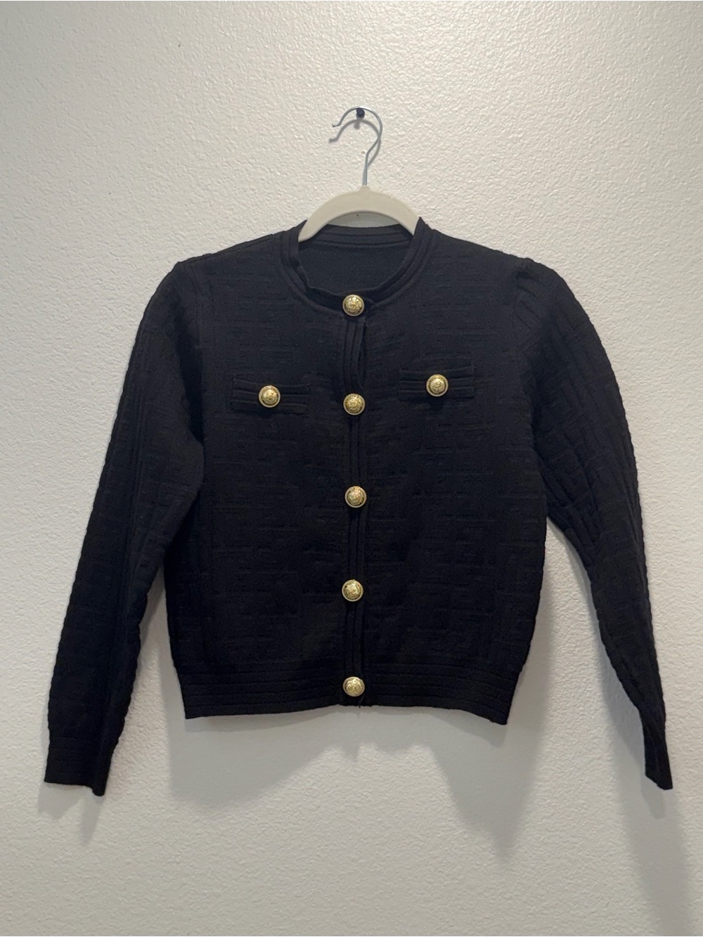 Black button up cardigan with gold buttons #preppy #minimalist #knitwear
